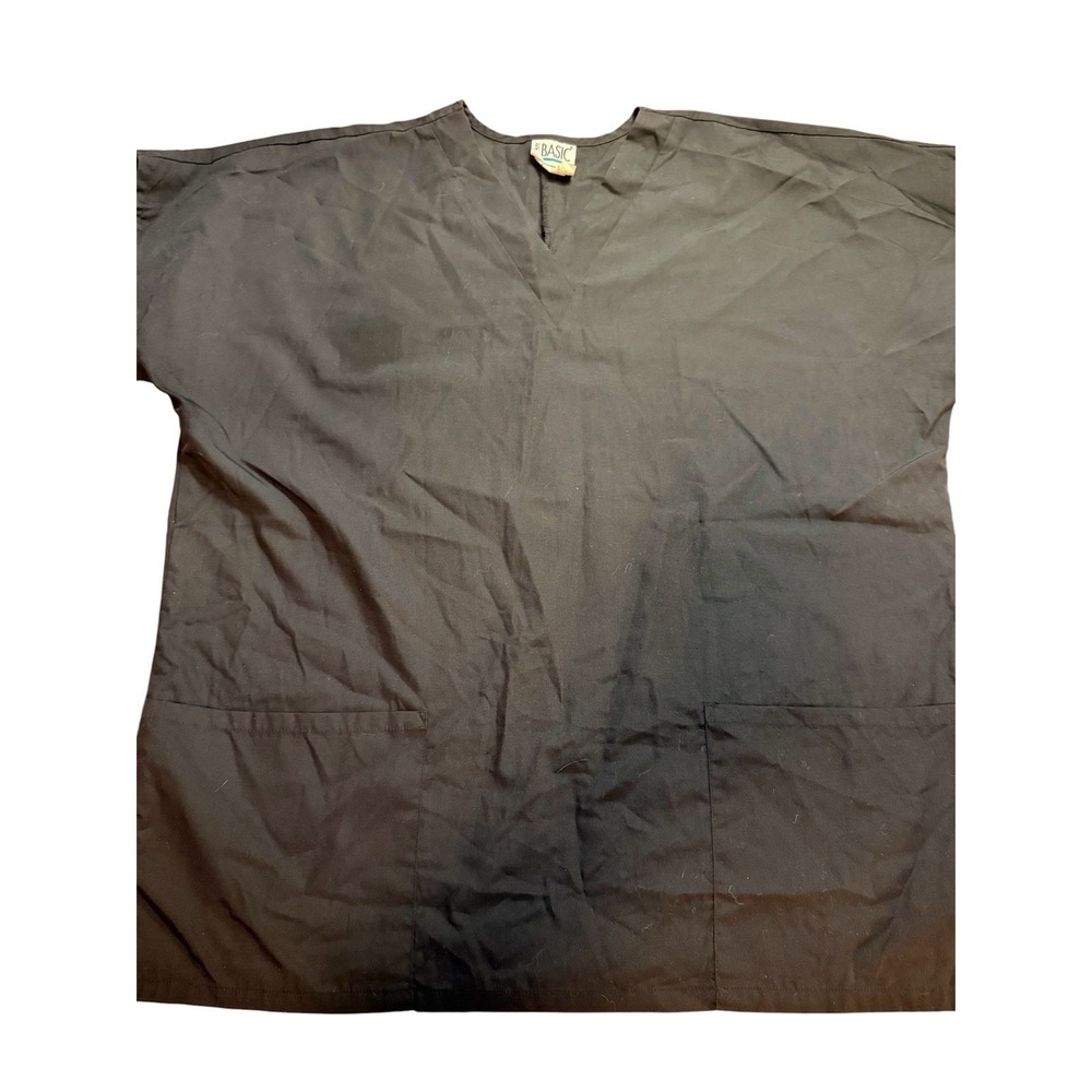 Scrub Top, Black,  Women's Size L, V-Neck Simply Basic 2 Pocket Poly/Cotton